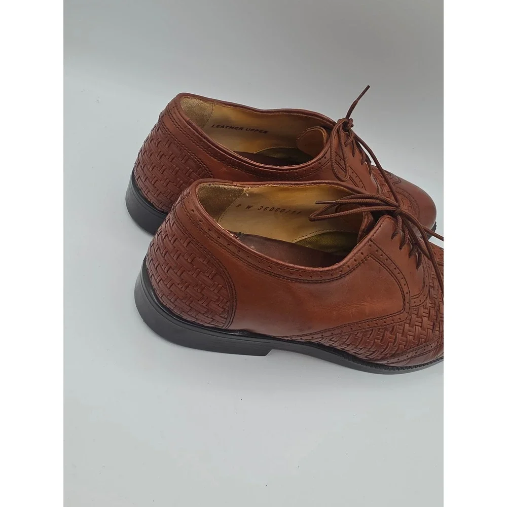 Stanley Blacker Mens 8 W Woven Leather Wingtip Oxford Shoes Tan Brown Italy